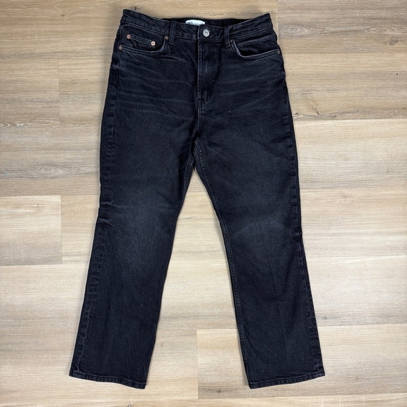 Zara Black Ankle Cropped Kick Flare Jeans, Size 10 - Picture 1 of 6